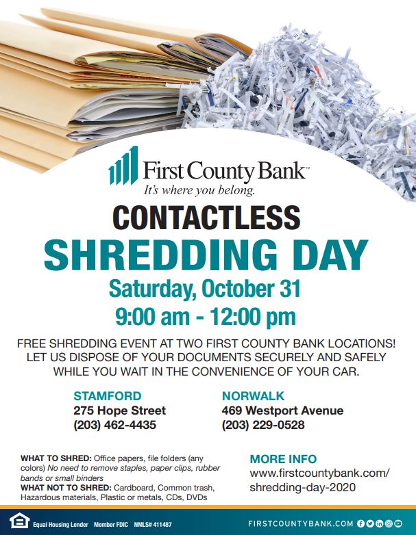 First Count Bank Hosts Contactless Shredding Day! Stamford Downtown