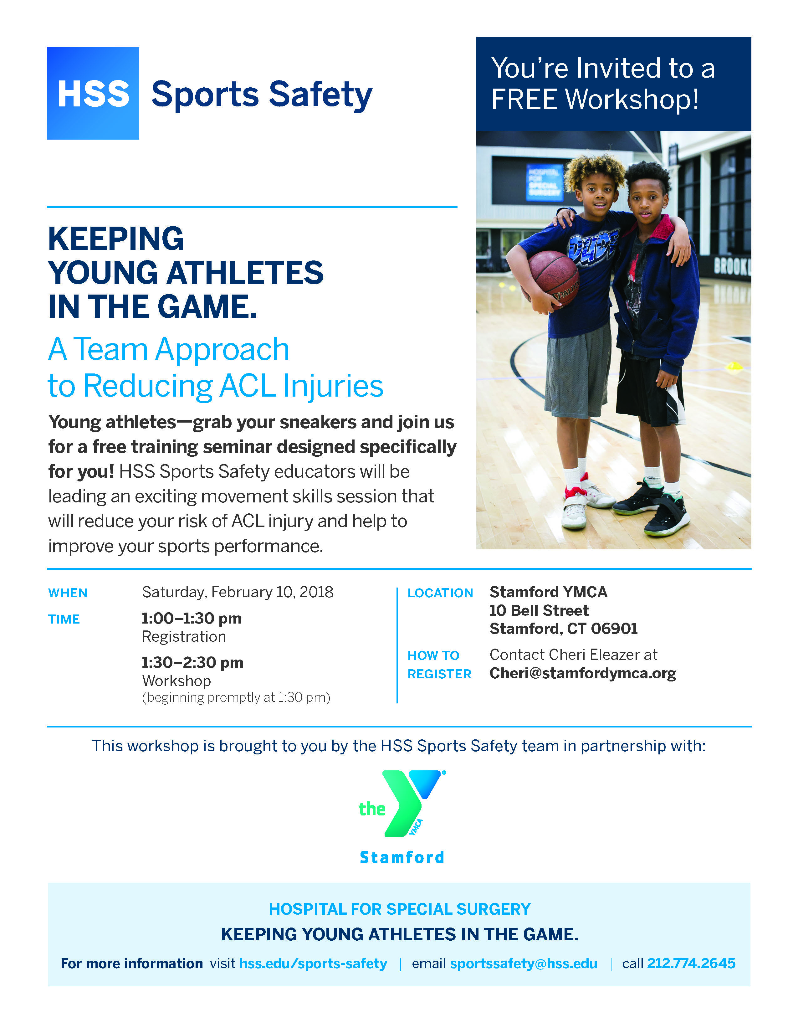 FREE Youth this Saturday with HSS Sports Safety at the Stamford Y! Stamford Downtown